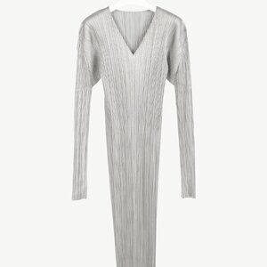 Issey Miyake Pleats Please Rare Archival Metallic Silver Maxi Dress